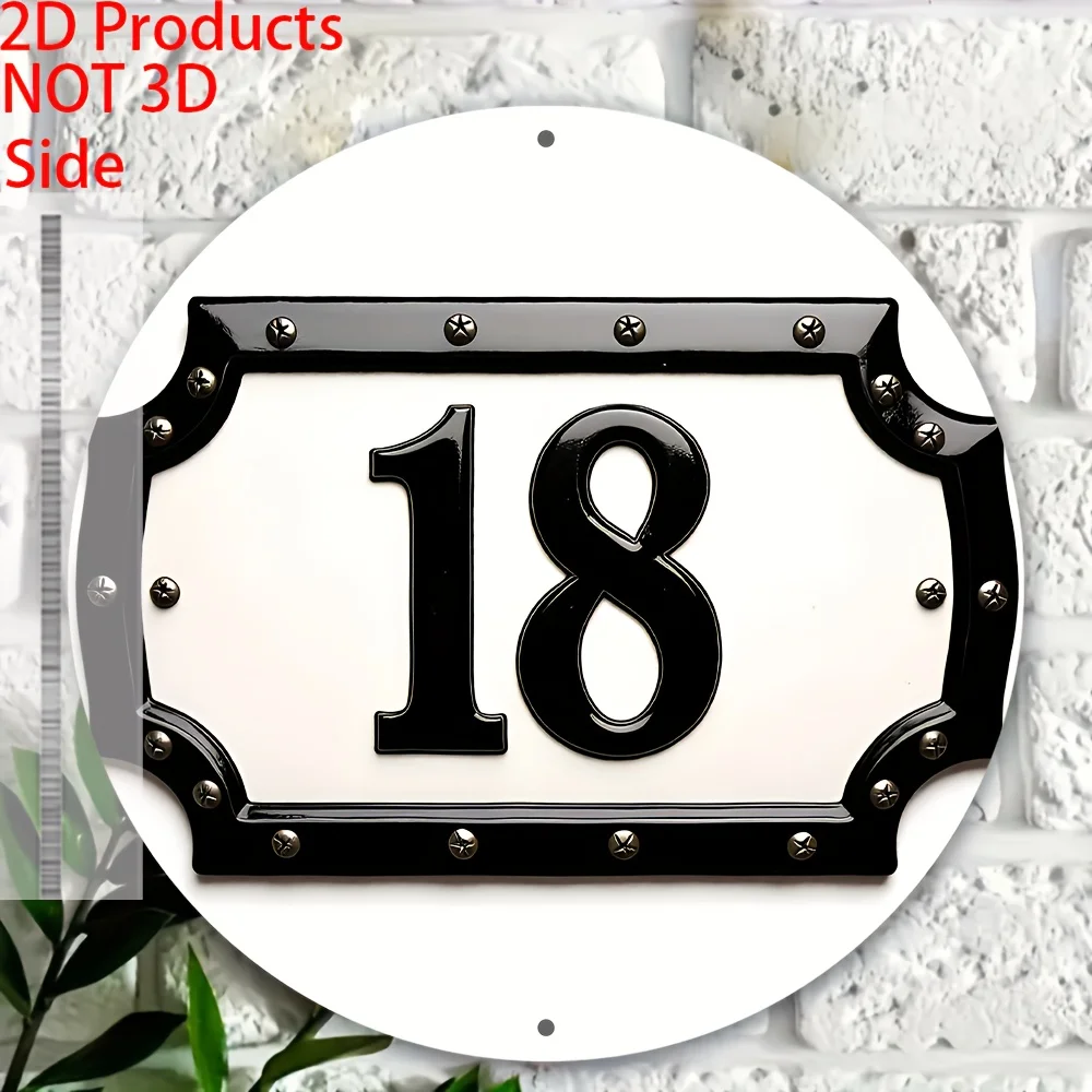 2D Flat, 8-Inch And House Number 18 Aluminum Wall Plaque- Rustic Round Metal Sign with Ornate Frame, Perfect for Holidays