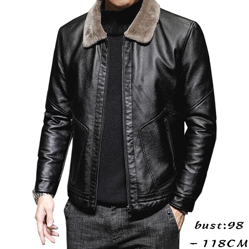 

high quality leather jacket coat for men long sleeve velvet lining big size motorcycle jacket 2023 winter clothing black brown