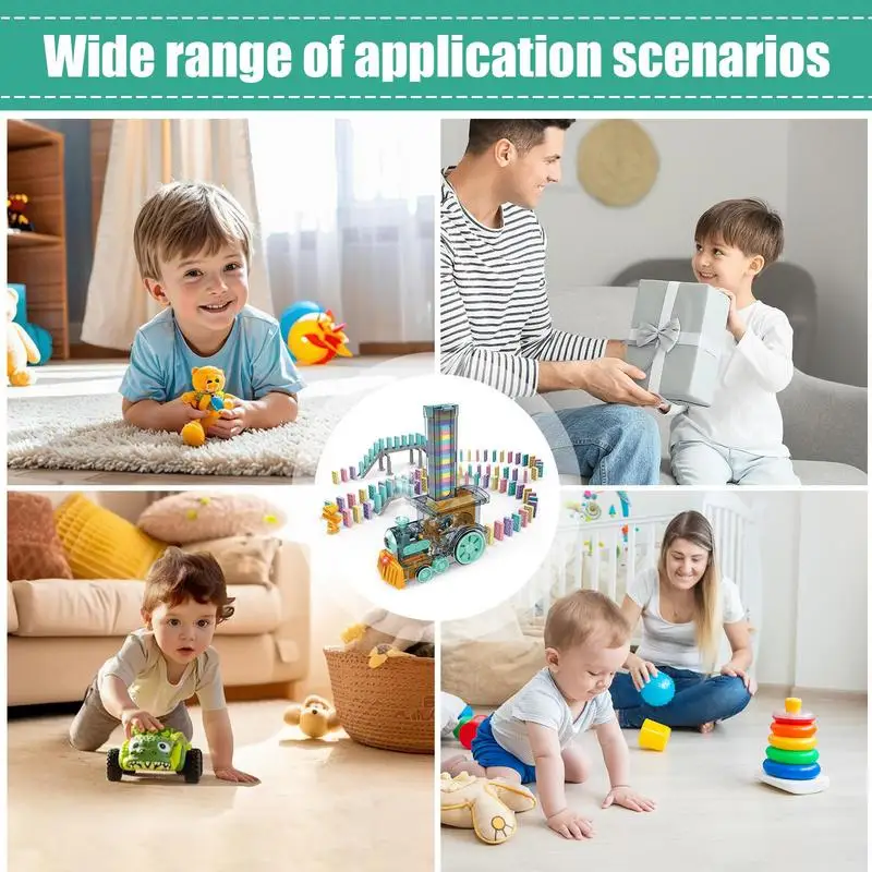 Domino Train Small Automatic Electric Trains Creative Domino Machine With Lights And Sound Toddler STEM Toys Fun Kindergarten To