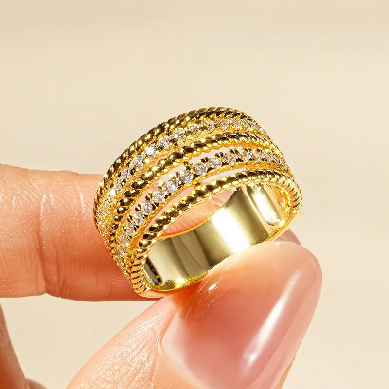 IOGOU 5A Cubic Zirconia Chunky Wide Ring Bands for Women Fashion CZ Simulated Diamond Rings 14k Gold Plated Finger Jewelry 2025