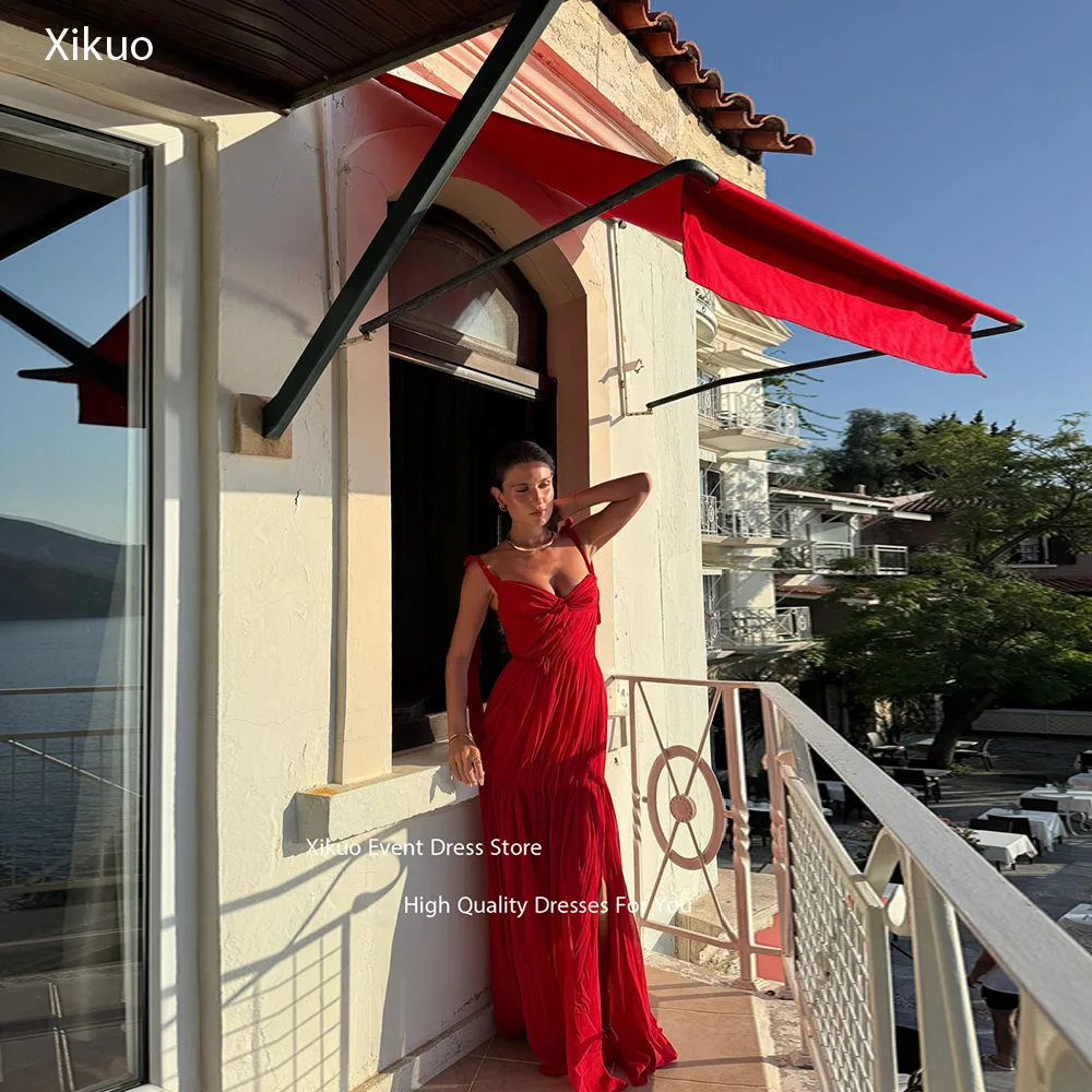 Xikuo Lebendige Abendkleider mit Spaghettiträgern, rückenfrei, rotes Ballkleid, ärmellos, hoher Schlitz, Kleider für besondere Anlässe, individuell gestaltet