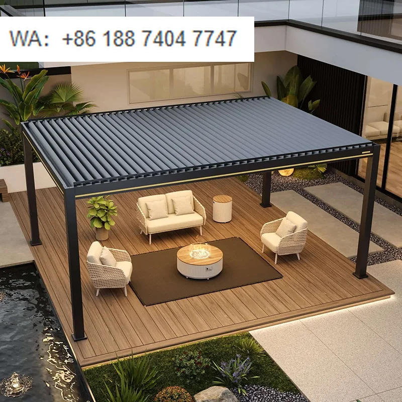 Hot Sales Classic Modern Motorized Aluminum Alloy Gazebo 3x3 3x4 4x4 Waterproof Remote Control for Patio Deck Balcony Powder