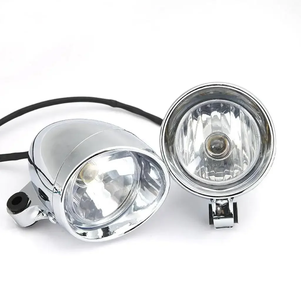 1/2Pcs 2 4\' Chrome Motorcycle Front Headlight Fog Light Lamp Motorcycle Motorbike Retro Visor LED Passing Fog Auxiliary Light