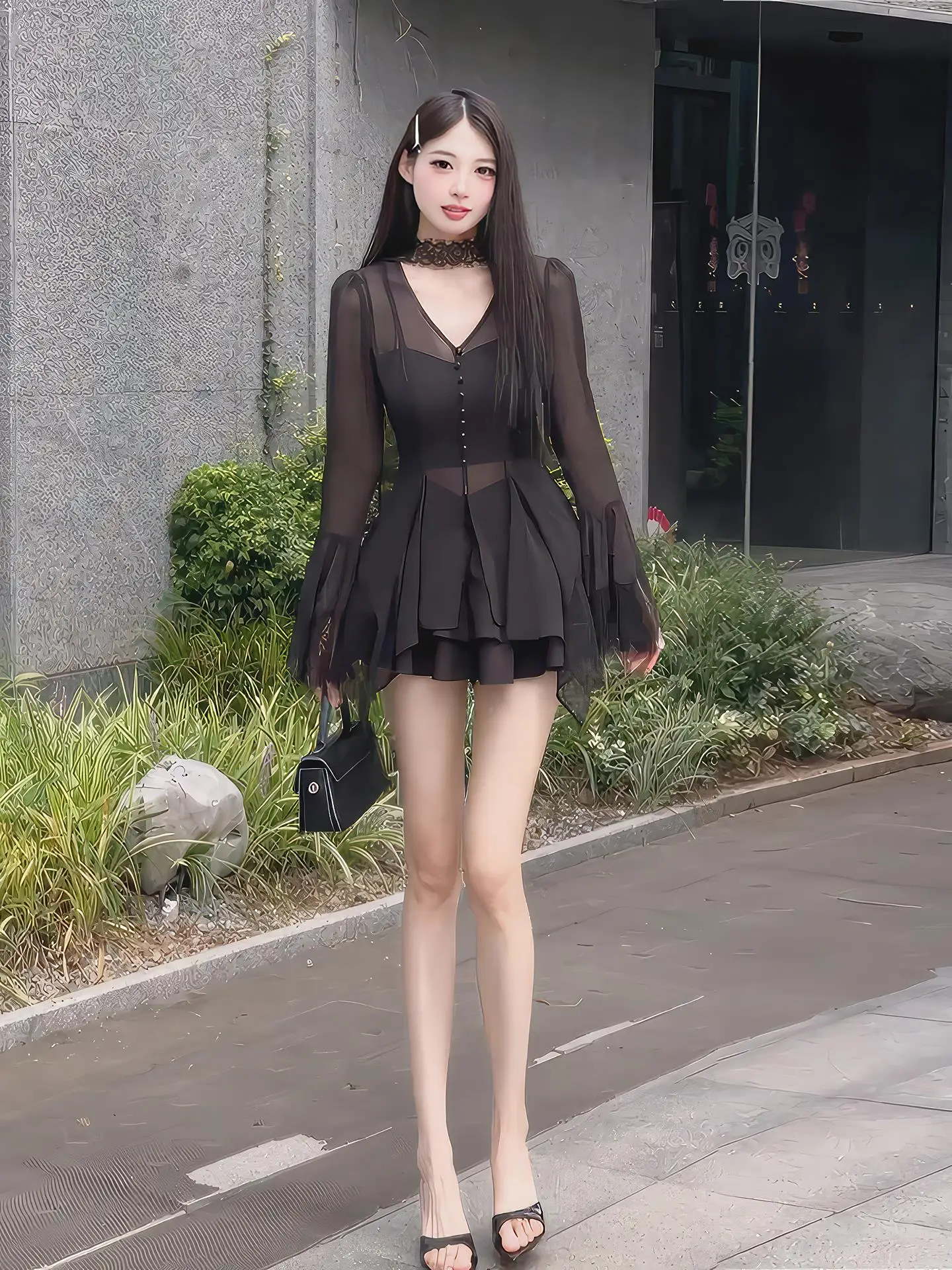 

Early Autumn Spicy Girl Fashionable Outfit High Waist Mesh Long Sleeve Top And Skirt Two Piece Set Women's Clothing Set