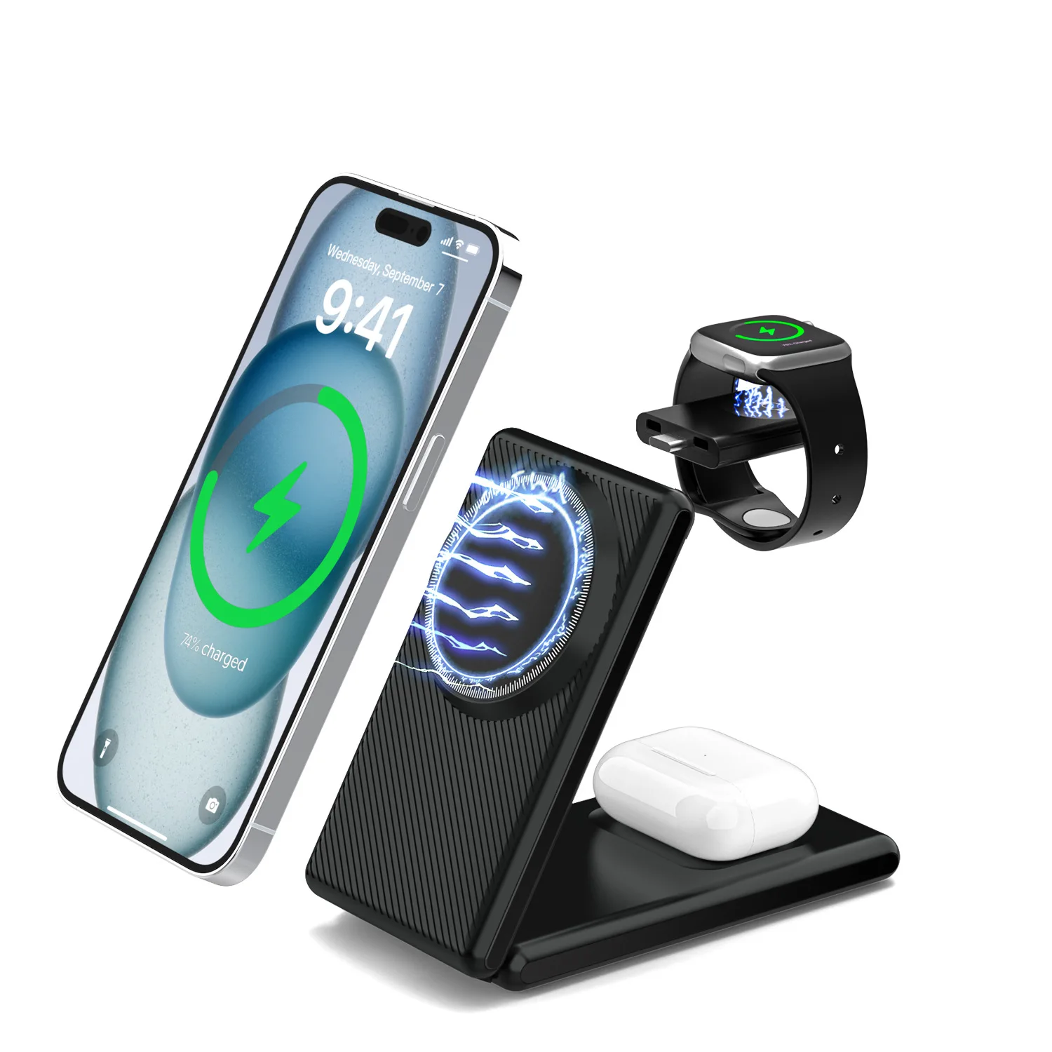Magnetic three-in-one wireless charger foldable multi-function wireless charging