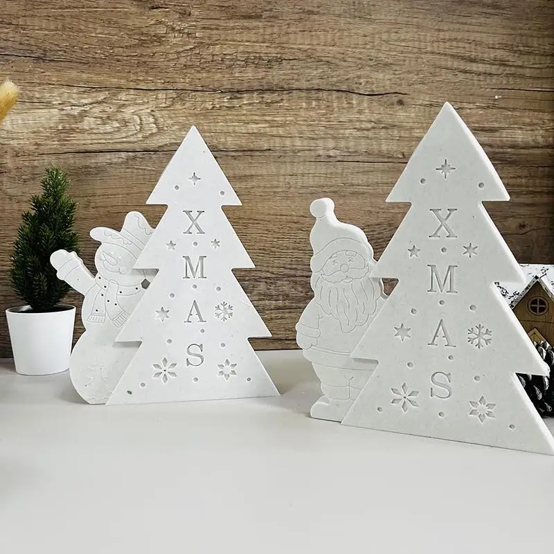 Stampo in silicone per albero di Natale Stampo in gesso Fai da te Pupazzo di neve di Natale Babbo Natale Candela Ornamento per la casa Artigianato Stampi in resina di gesso di cemento