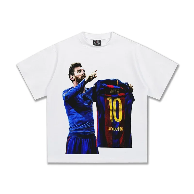 2025 ميسي ميسي برشلونة كرة القدم الأمريكية خمر طباعة طاقم الرقبة تي شيرت عادية تنفس شريط نمط كل موسم ارتداء #3
