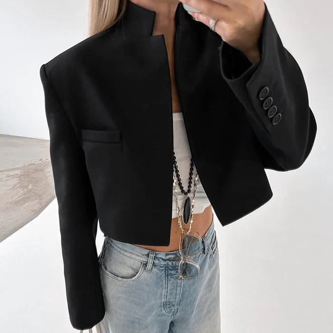 

European And American Style High-End Small Stand Collar Versatile Fashion Short Jacket 2026 Autumn Winter New Cross-Border Niche
