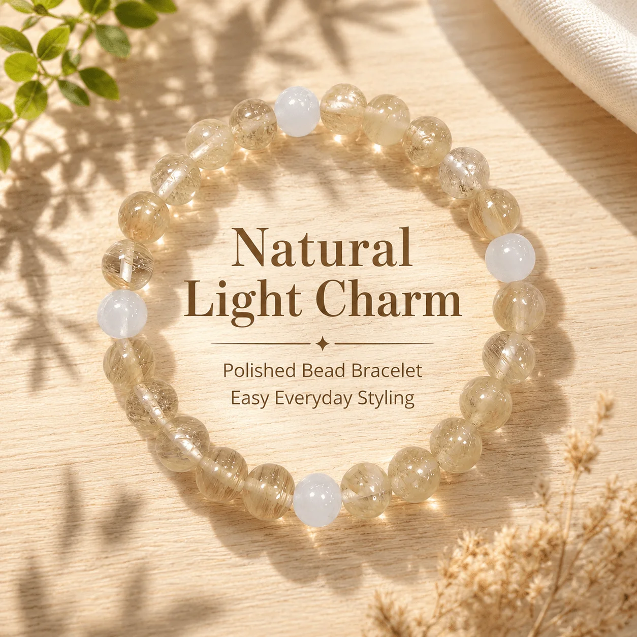 1 pulsera elástica de cuentas beige y blancas, pulsera elástica de cuentas redondas brillantes, joyería minimalista apilable, regalo