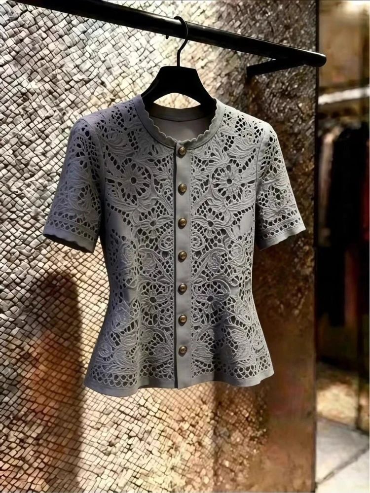 

Elegant Top Navy Sleeveless Button Drawstring Hem Women Unique Chic Modern Summer New 2026 Boutique Casual Premium Blouse