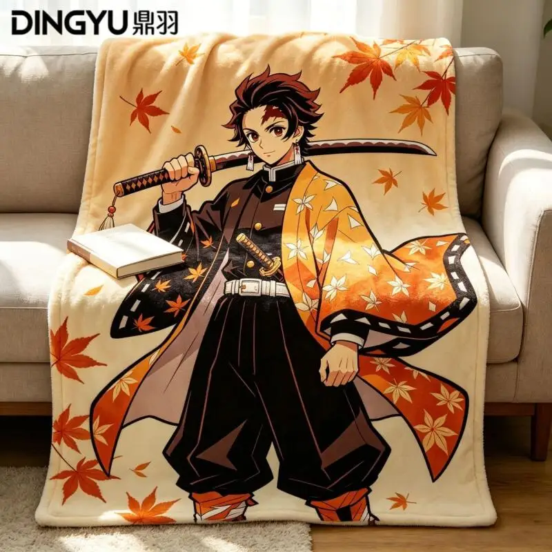 Anime Demon Slayer Flannel Blanket Thin Portable Office Air Conditioning Nap Cover Knee Blanket Travel Sofa Throw Blanket Gift