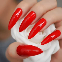 Extra Long Stiletto Red False Nails Tips Pointed Stilettos Press On Nails For Fingers Full Cover with Glue Sticker