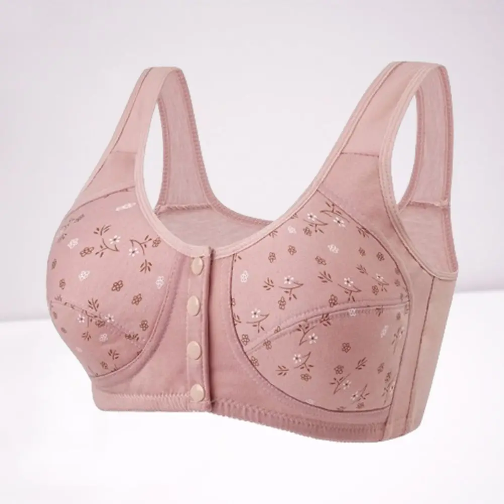 

Comfortable Daisy Bras for Older Women Breathable No Underwire Front Close Button Cotton Bras Floral Printed Convenient