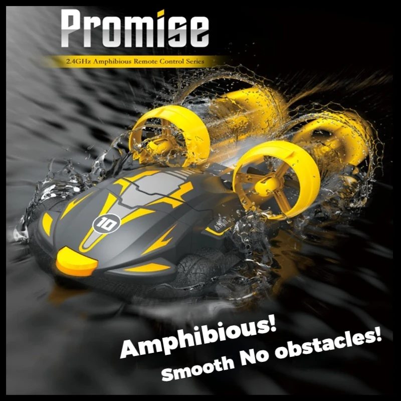 2-in-1 Amphibious RC Hovercraft Boat High Speed Drift Car Rechargeable Remote Control Vehicle for Kids Outdoor Water Land Toy