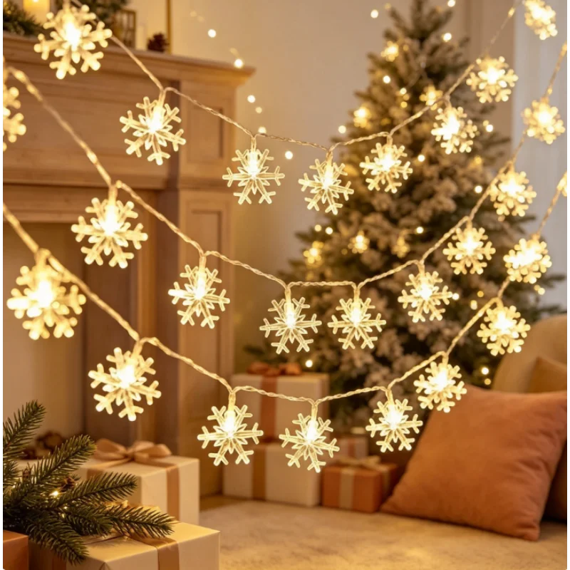 Battery Operated LED Snowflake Lights, Christmas Fairy String Lights for Tree Bedroom Home Indoor Decor