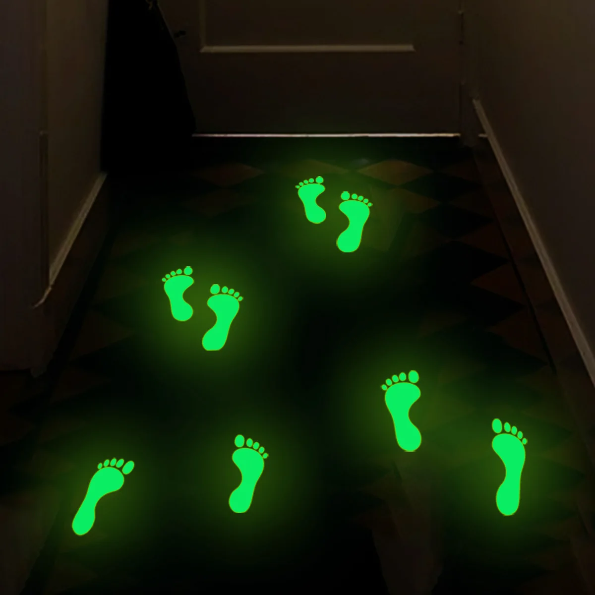 Glow in Dark Footprints Non-Slip Floor Stickers for Hallway, Kids Room Night Light with Pressure Activated Luminescence