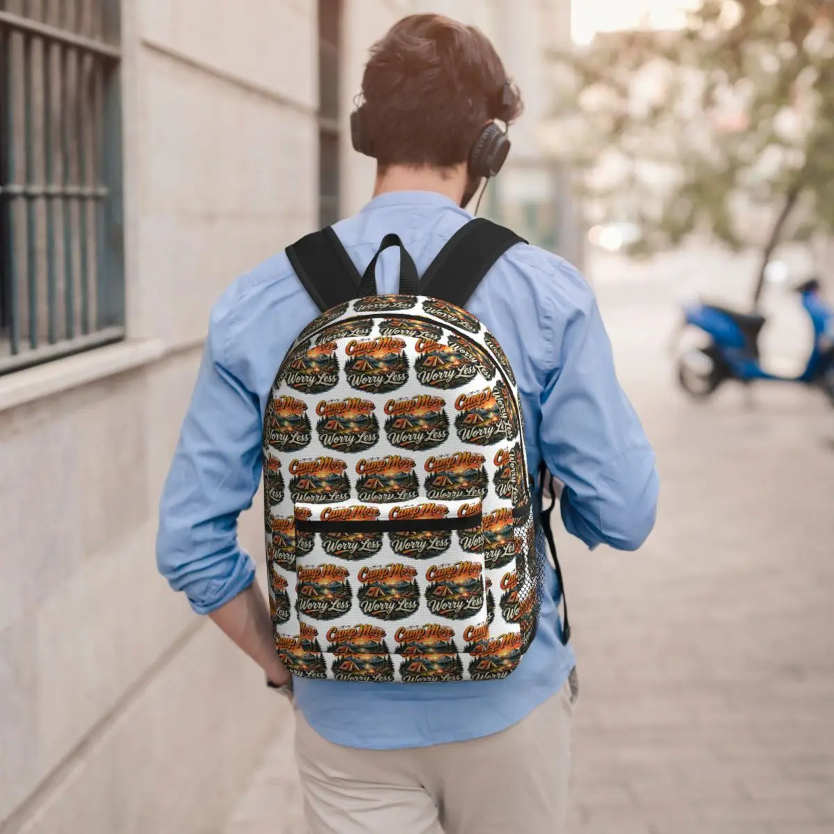 Camp More Worry Less Camping Outdoor Adventure Student Backpack School Bag Hiking Travel Daypack Men Women Bookbag Shoulder Bags
