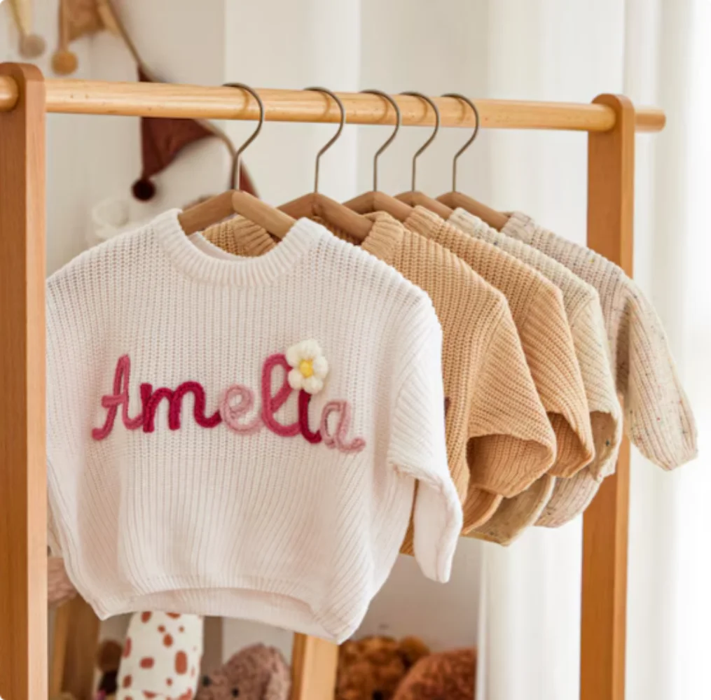 

Custom Embroidered Baby Name Sweater: Personalized Knit Crochet Gift, Baby Name Sweater, Knit Sweater,Personalized Gift