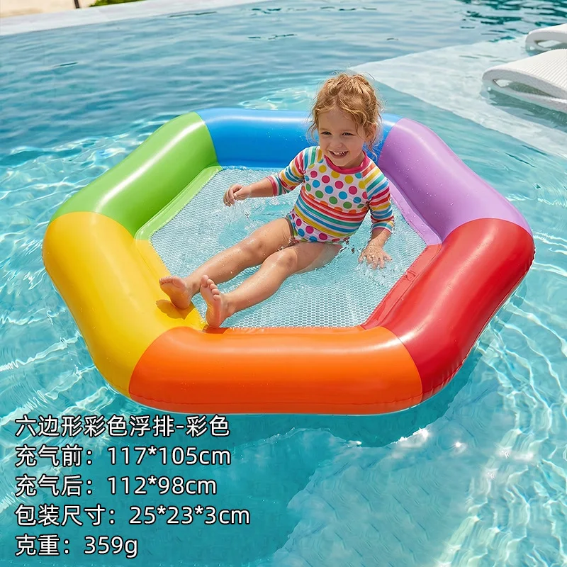 New Hexagon Colorful Inflatable Water Float Thick PVC Large Double Person Pool Lounger For Outdoor Beach Swimming Entertainment view 5