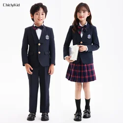 Children School Uniform Girls Japanese British Jacket Plaid Skirts Pants Boys Formal Dress Blazers Suits Kids Clothes Class Sets