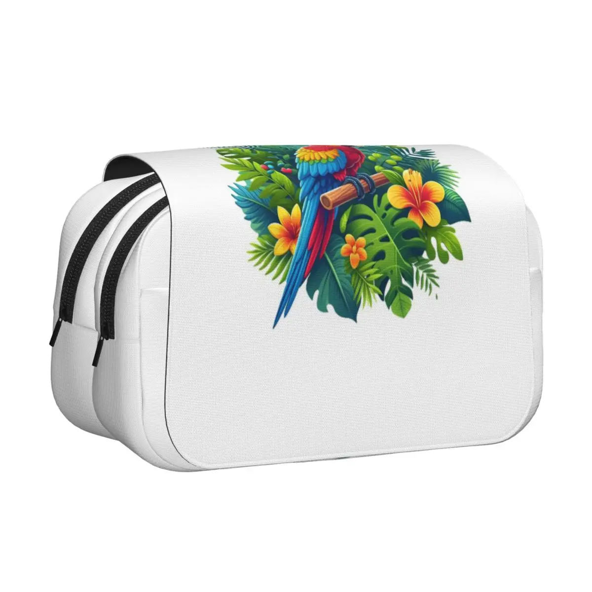 Colorful Tropical Parrot With Flowers PrintPencil Case Pencil Pouch Hard Shell Leather Large Capacity Pen Box Pencil