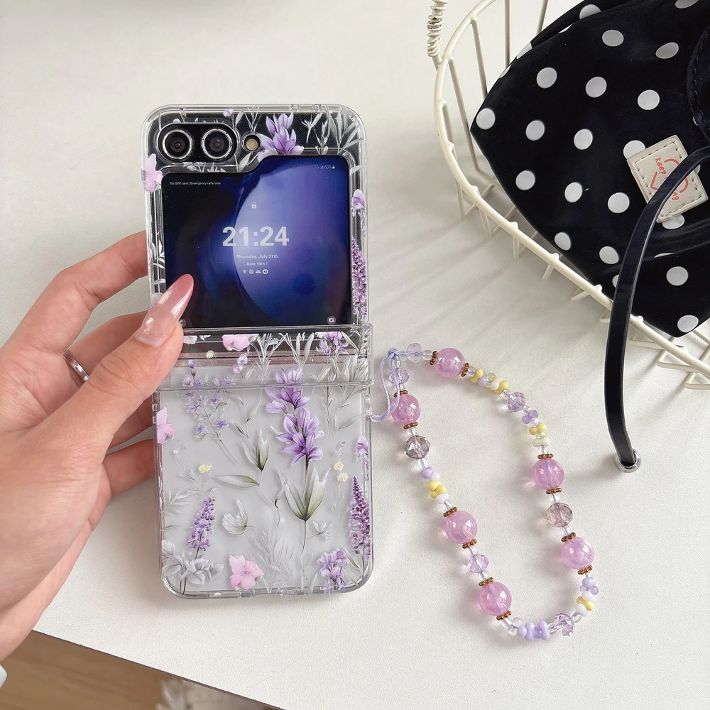 Vintage Art Lavender Flowers Pattern Phone Case For Samsung Galaxy Z Fold 8 Hard PC Back Cover For Z Flip 8  7 6 5 Case