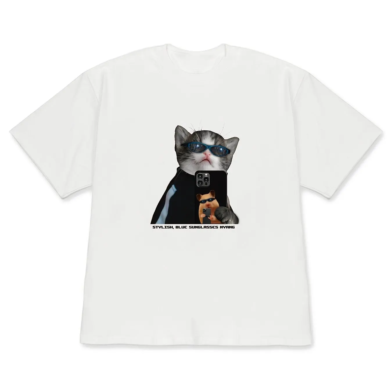 Men Funny Cat Selfie Meme Graphic Tee Men Women Cool Sunglasses Kitten Print Crew Neck Cotton Short‑Sleeve Casual T‑Shirt Tops