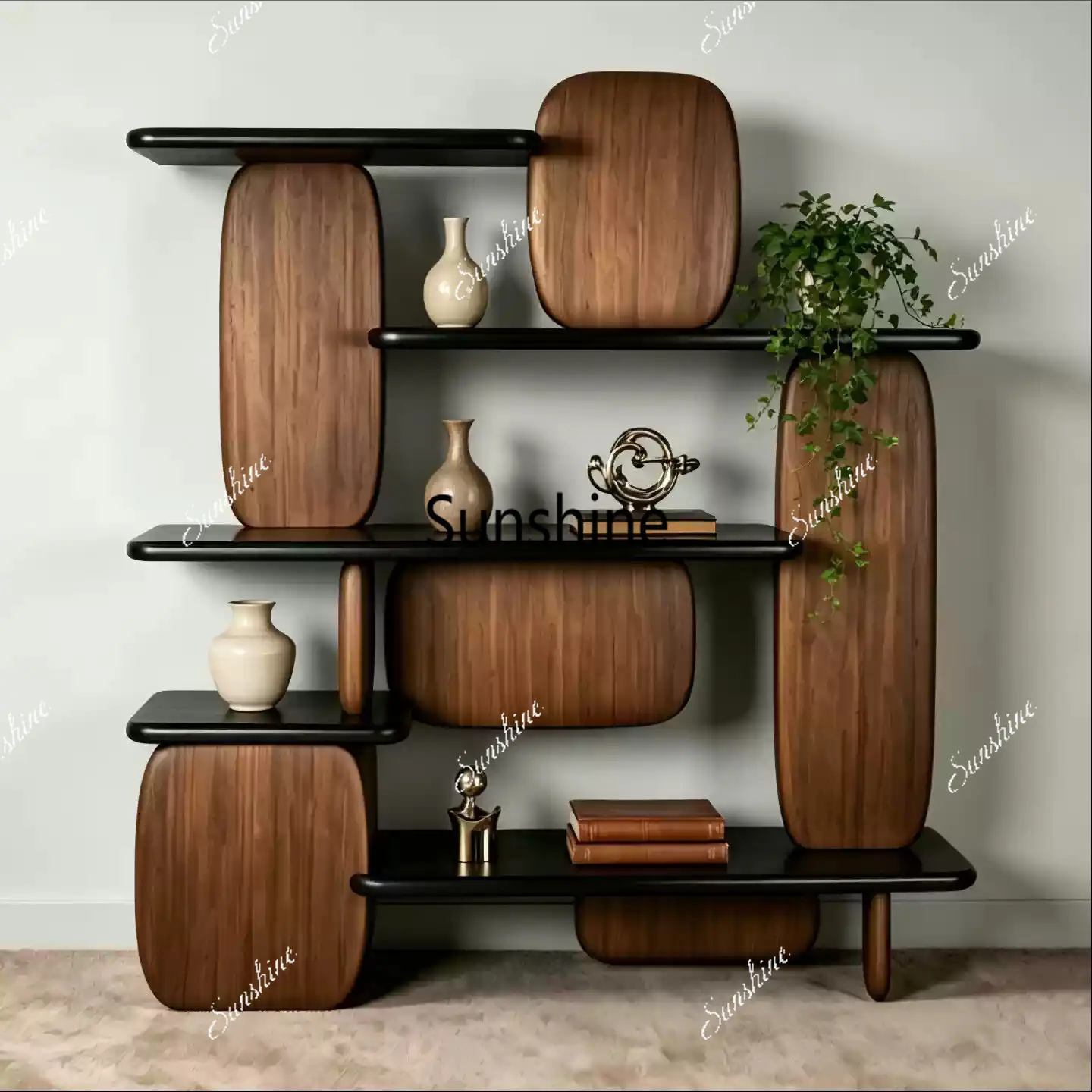 Medieval black walnut display shelf, living room floor storage bookshelf