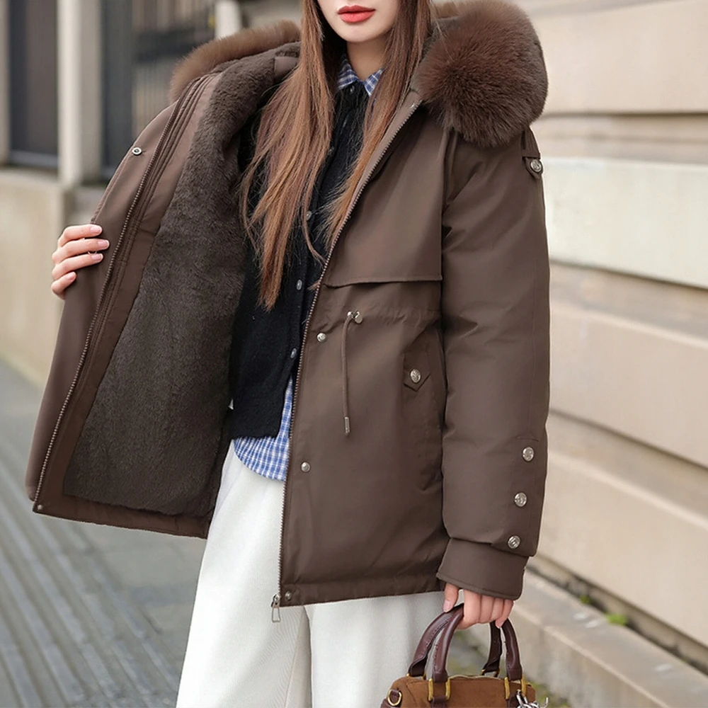 

Женская утолщенная парка на флисовой подкладке, зимняя хлопковая куртка средней длины, новый стиль, модная верхняя одежда с хлопковой подкладкой