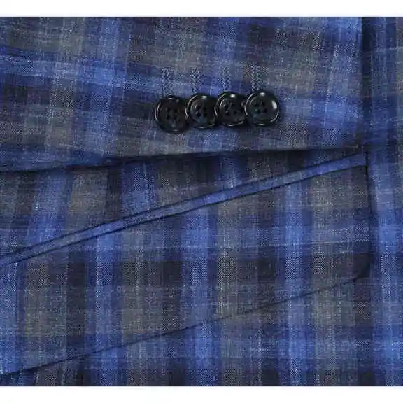 Classic Navy Plaid Single Breasted Notch Lapel Men's Western Blazer with Pocket Square Cowboy Country Jacket Custom Made M264400