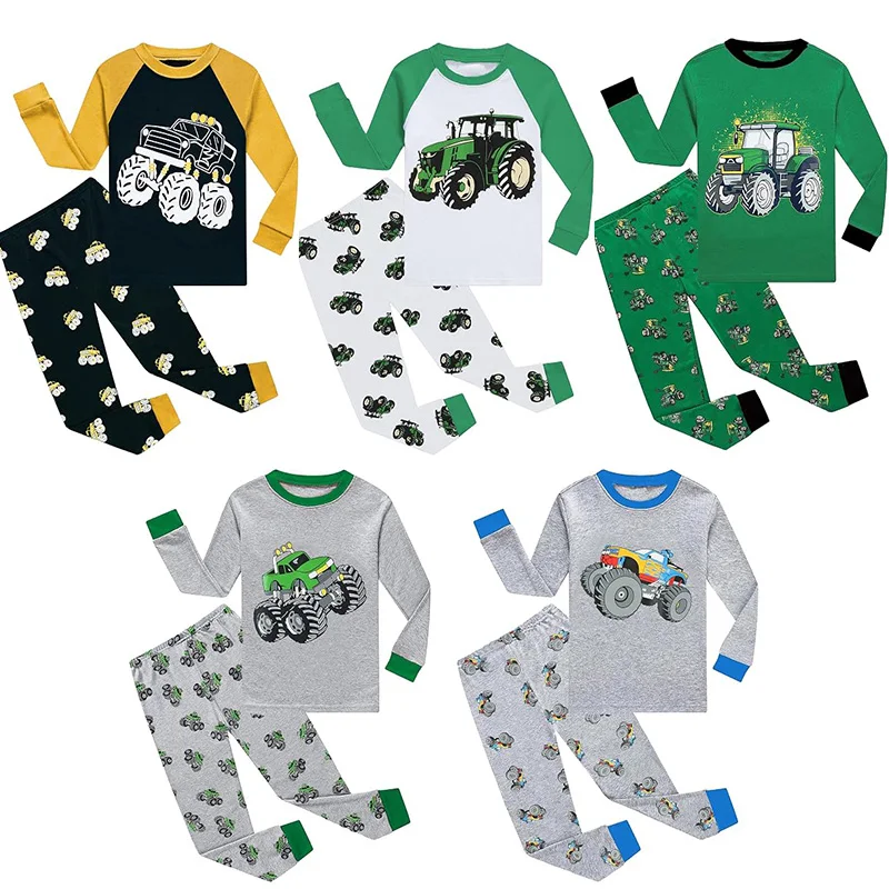 Little Hand Kids Boys Cartoon Vehicle Printed Pyjamas Soft Long Sleeve Night Clothes Loungewear Set for 2-7 Years Toddler
