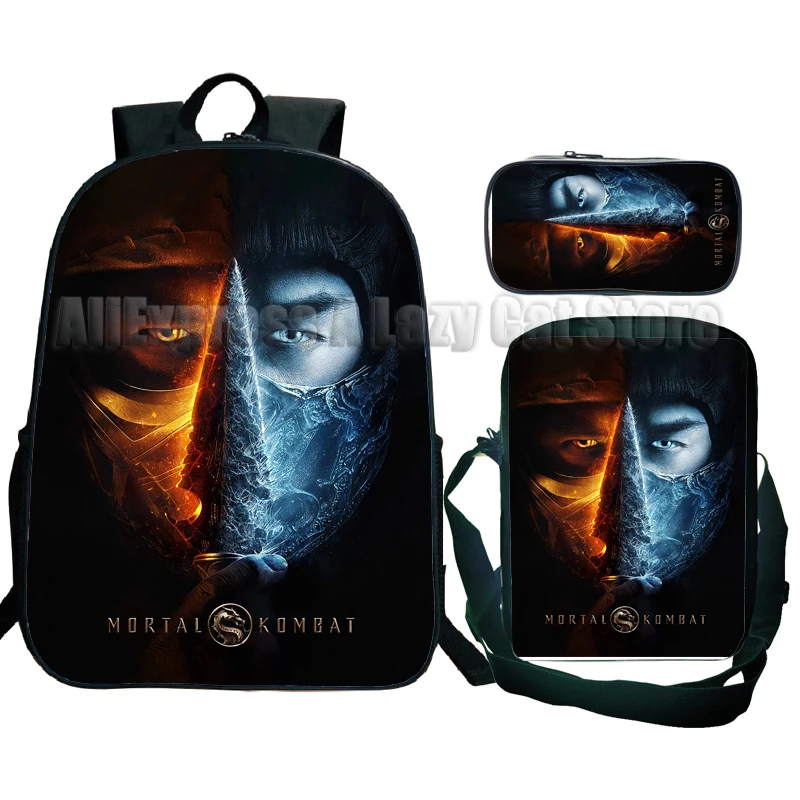 3 adet Mortal Kombat sırt çantası öğrenciler erkek kız karikatür okul çantaları çocuk Anime Bagpacks çocuklar sırt çantası Unisex seyahat sırt