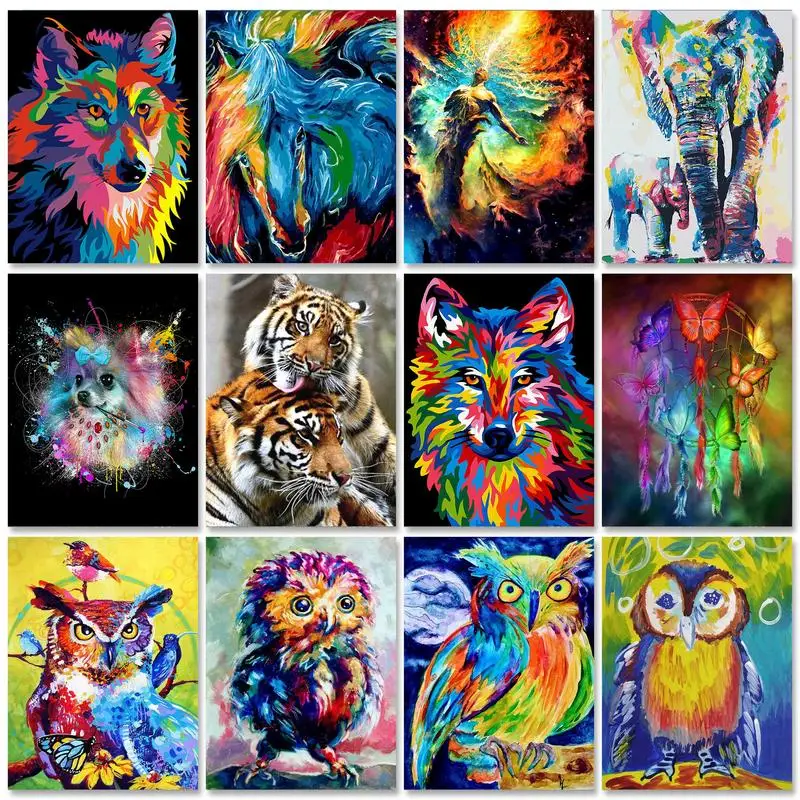 

RUOPOTY Diy Paint By Numbers For Adult Supplies Colorful Dog Marker By Number Animals Picture On Number For Home Decoration