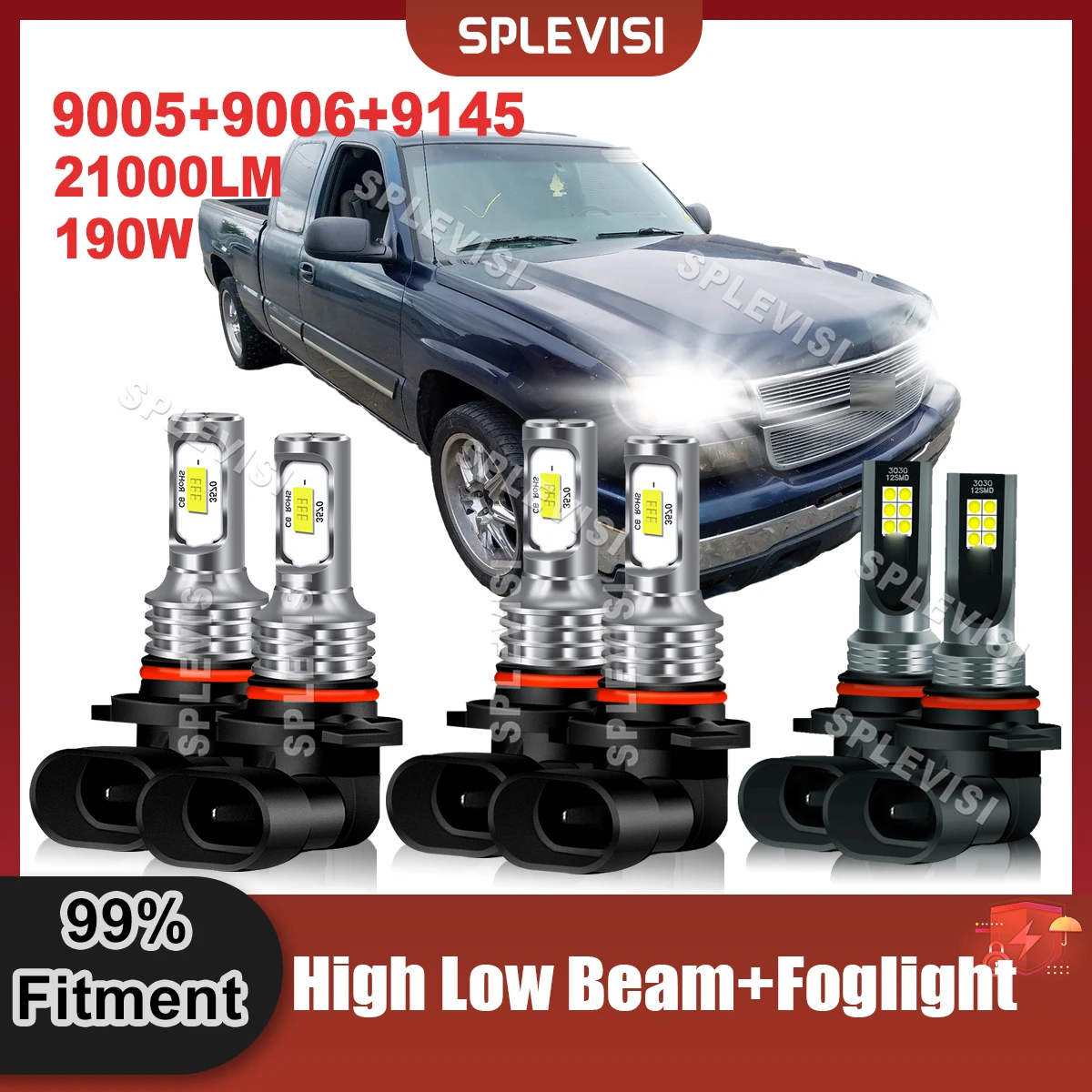 

LED Headlight Bulbs 9005 High Beam 9006 Low Beam 9145 Foglight Combo Kit For Chevrolet Silverado 1500 2003 2004 2005 2006 2007