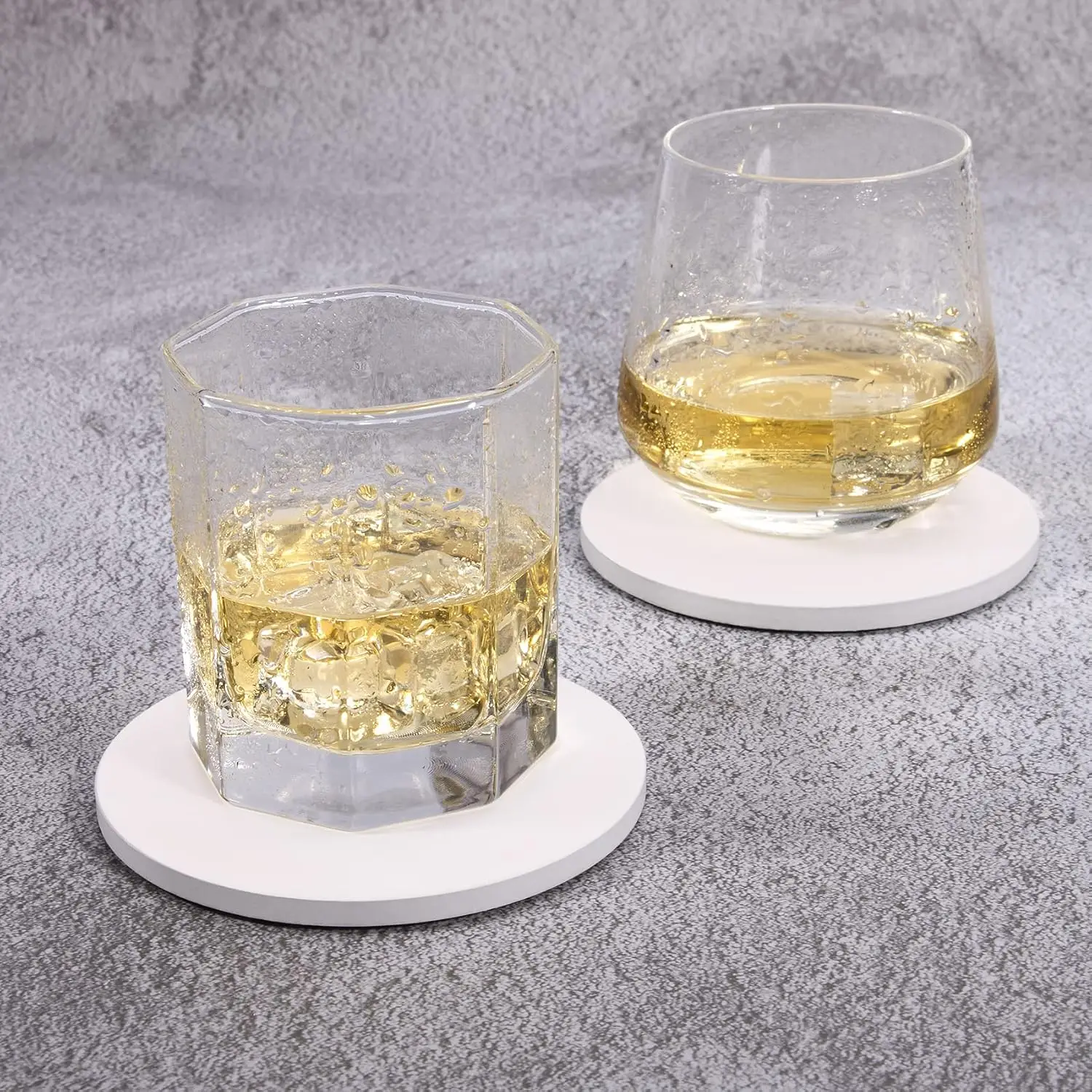 Coasters for Drinks with Holder for Coffee Table, Absorbent Coaster Sets of 6, Drink Coasters with Marble Ceramic, Cup Coasters for Wooden Table, Housewarming Gift for Home Decor - White - view 2