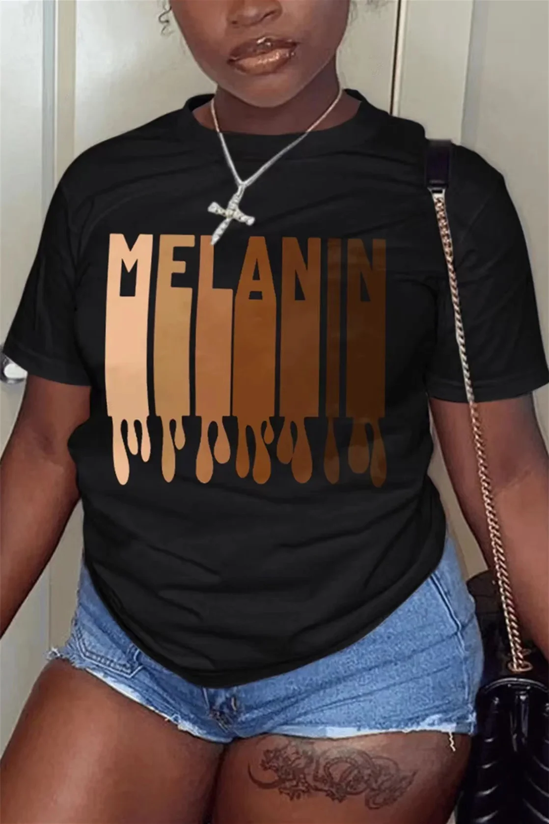 

Plus Size O Neck Letter Print Short-Sleeved T-Shirt