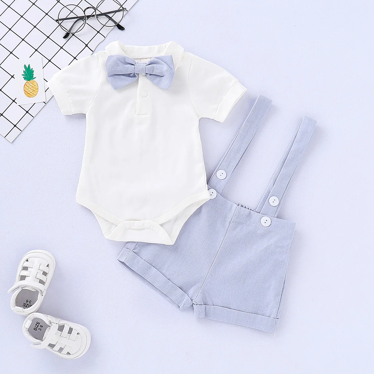 Summer     Cool     Boys     Short     Sleeves     Cotton   Three-Piece  Sports  Casual  Suit    For   0-2  Years   Old     Kids