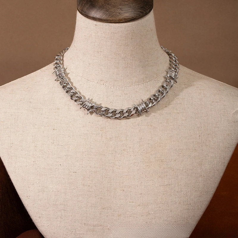 Collier de chaîne d'épine pour hommes, colliers à maillons de chaîne épais, cadeaux de bijoux élégants Hip Hop