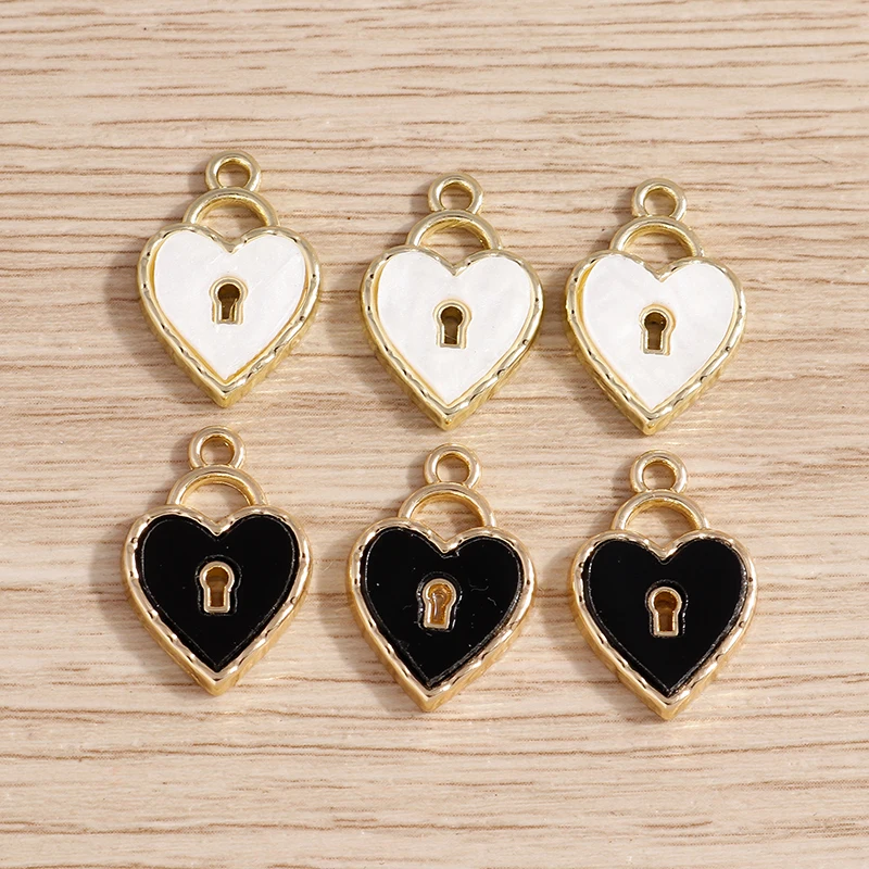 

8pcs 13x20mm Cute Enamel Love Heart Lock Charms Pendants for Jewelry Making Necklaces Earrings Bracelets DIY Crafts Accessories