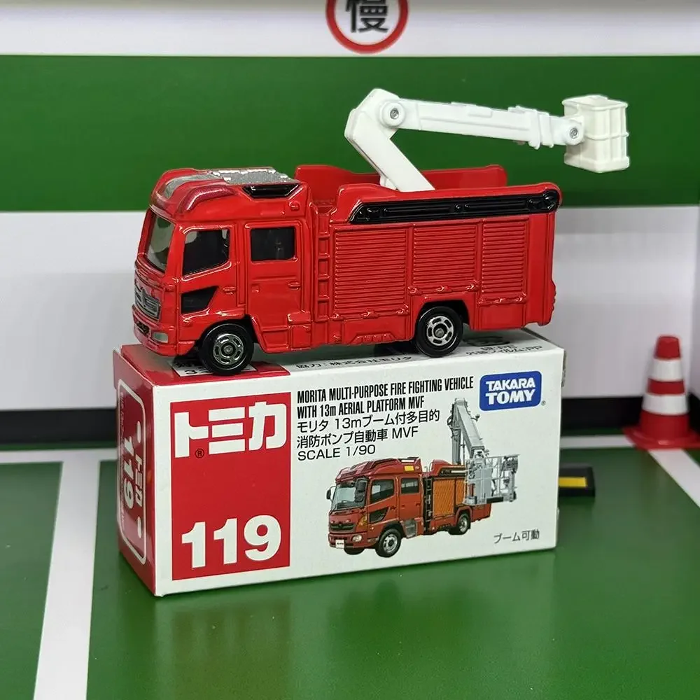 Takara Tomy Tomica No.119 Morita Multi Purpose Fire Fighting Vehicle White Aerial Platform Truck Model Kit 1:90 Diecast Car Toy