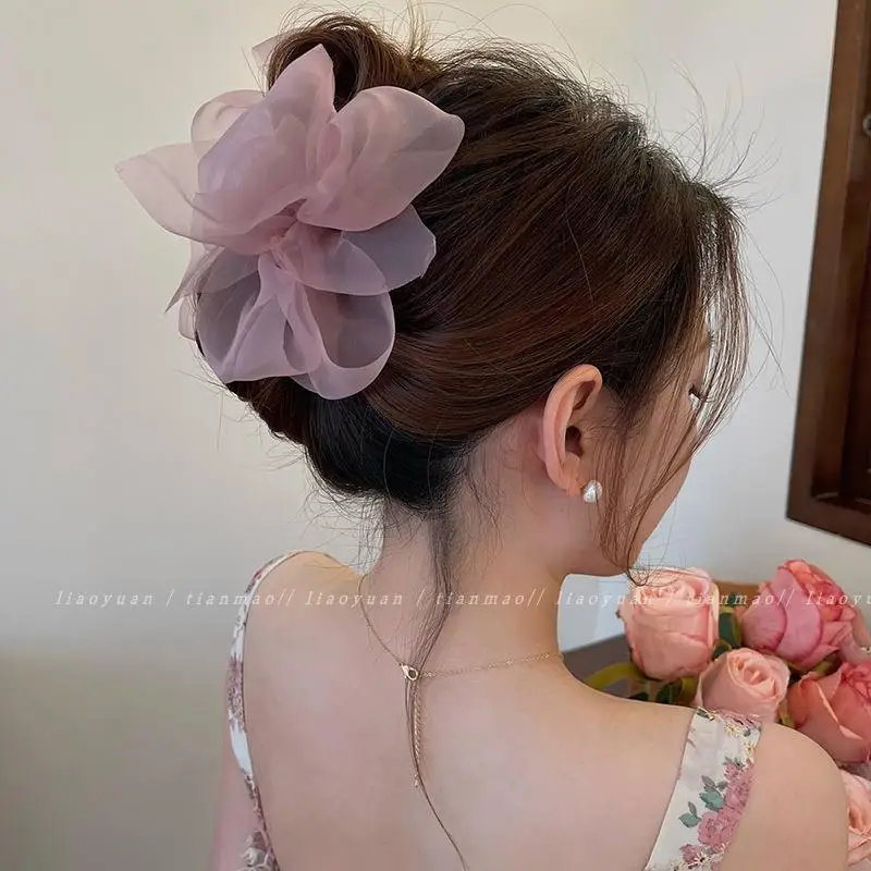 

Summer Chiffon Bow Clip Female Ponytail Braid Hair Claw Clip Elegant Large Shark Clip Hair Accessories Gift Headdress 머리핀