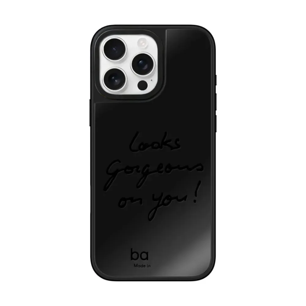 

Simple Pure Black Mirror Surface Black Border Magnetic Phone Case Cover for IPhone 12 13 14 15 16 17 Pro Max Case