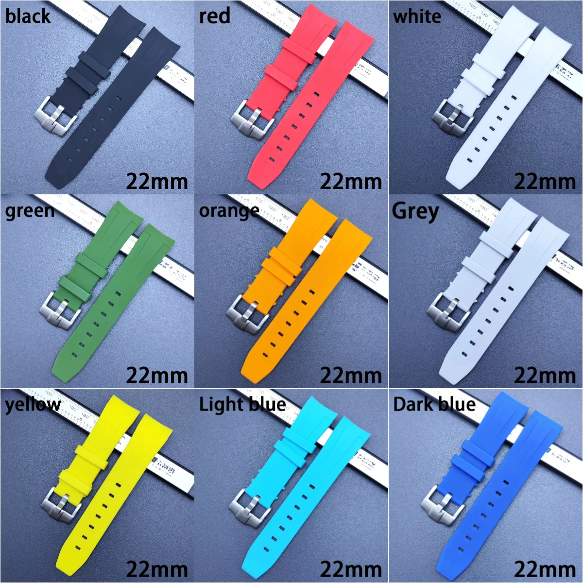 New 22mm rubber strap Fit SKX007 Case Black Green Orange Blue White Red replacement Men's Watch accessories