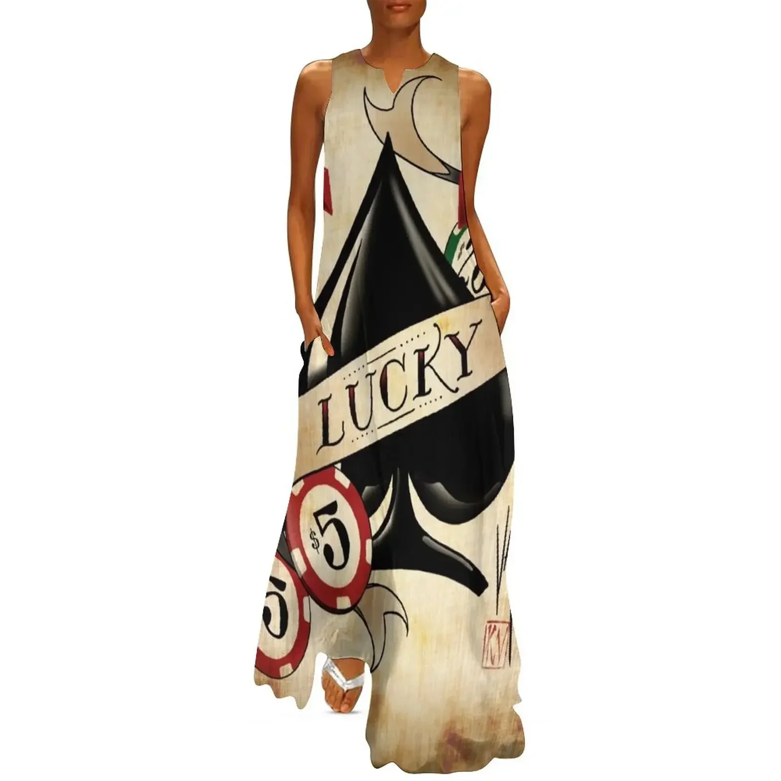 

Spade and Poker Chips Long Dress summer woman dress 2025 Cocktail of dresses beach dress Women dresses summer