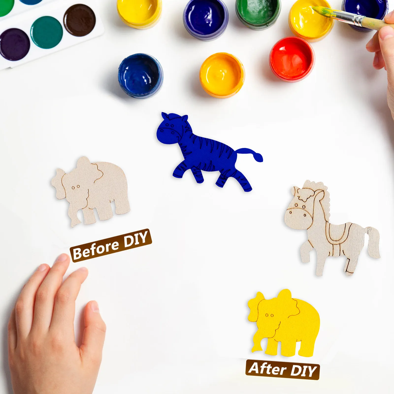 100Pcs Wooden Animal Cutouts Unfinished Wood Shapes for Crafts Painting Staining Educational Projects Art Mobiles Seasonal