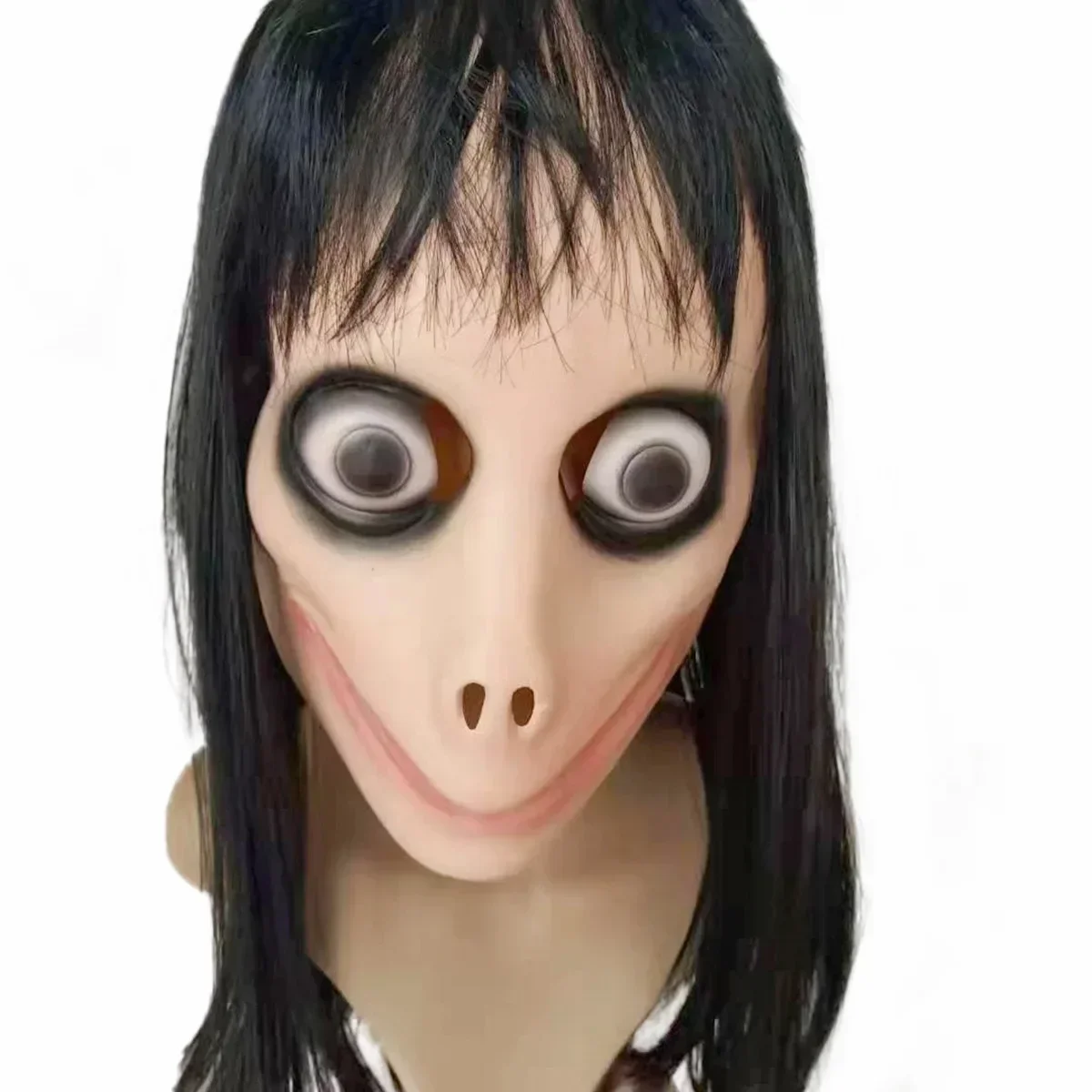 Masque fantôme d'horreur à cheveux longs pour femme, masque Momo, Tern effrayant, perruque fantôme d'halloween, casque, 2025