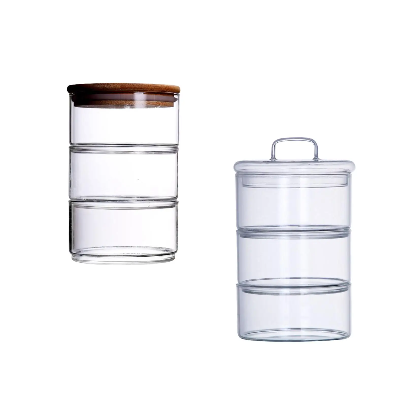 Stackable Glass Jars Airtight Salad Fruit Bowl Transparent Grain Container 3