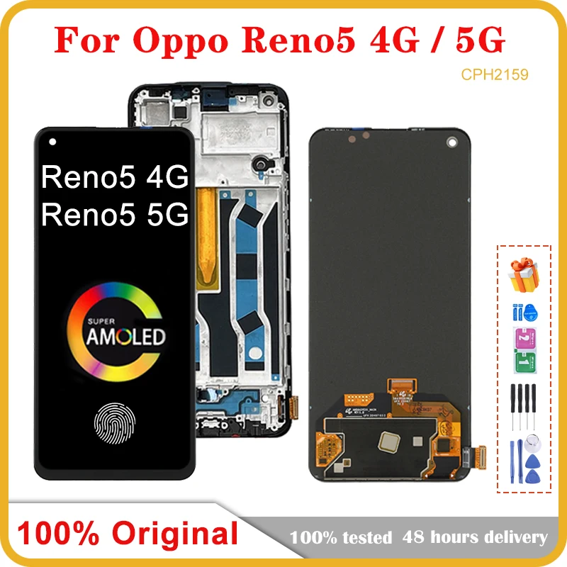 

6,43 ''оригинальный AMOLED / TFT для OPPO Reno5 4G CPH2159 Reno 5 5G CPH2145 ЖК-дисплей кодирующий преобразователь сенсорного экрана в сборе