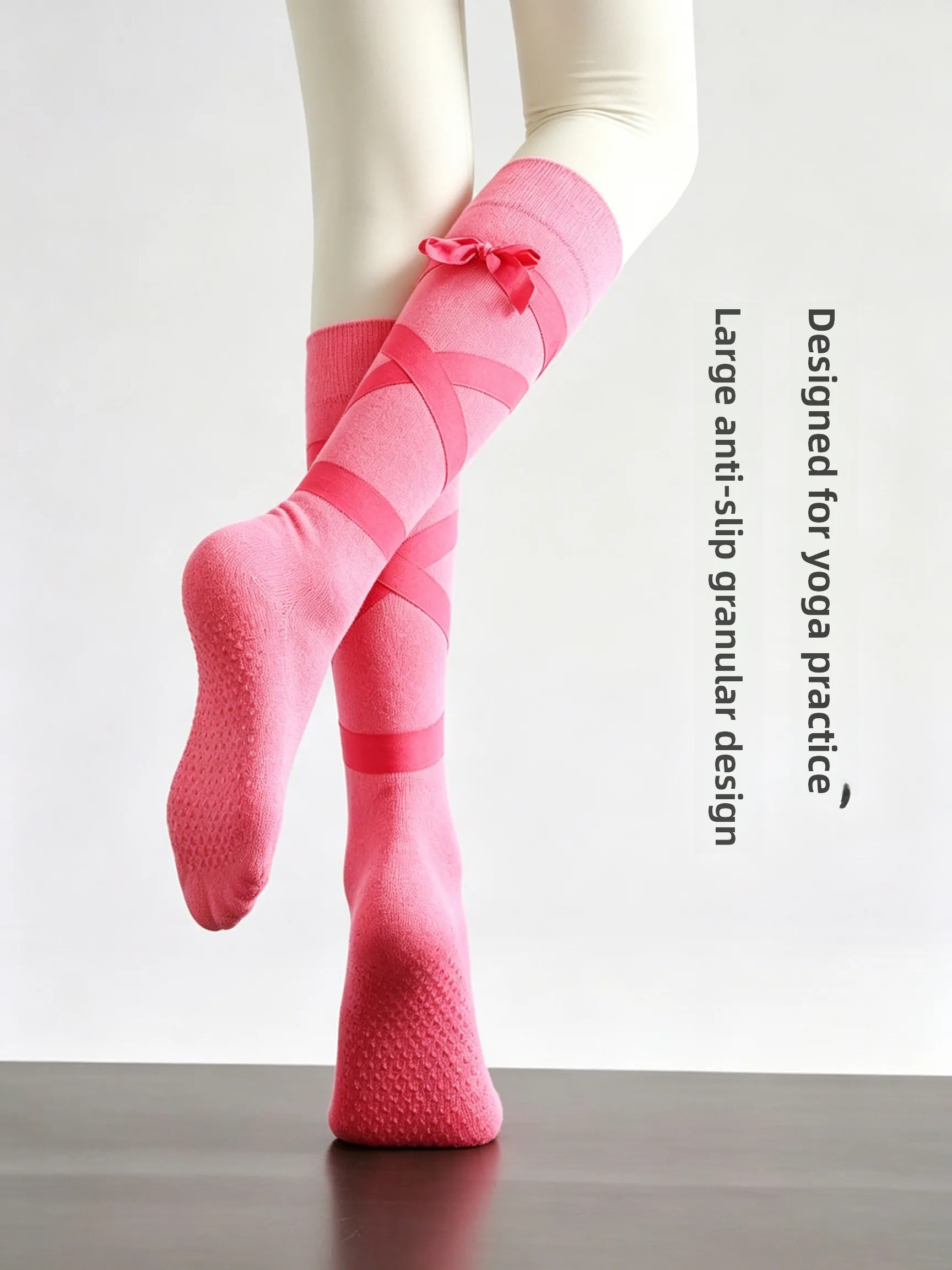 Cross Laced Yoga Socks Women's Medium Tube Training Sports Anti Slip Leg Socks Pilates Micro Pressure Professional Jumping Socks