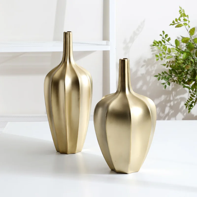 Ceramic gold vase decor Electroplated vase ornaments Living room dried flower planter Creative home entrance decor ornaments